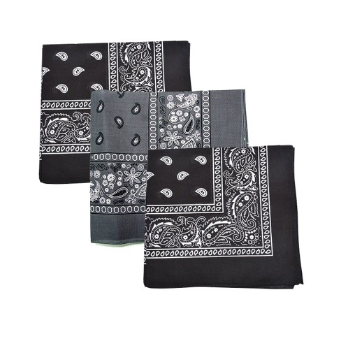 Mechaly Paisley 100% Cotton Bandanas - 3 Pack - Black/gray - One Size ...