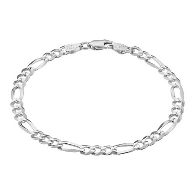 KISPER Solid 925 Sterling Silver Italian 5mm Diamond-Cut Figaro Link Chain Bracelet - for Men & Women with Lobster Clasp - Made in Italy, 8"