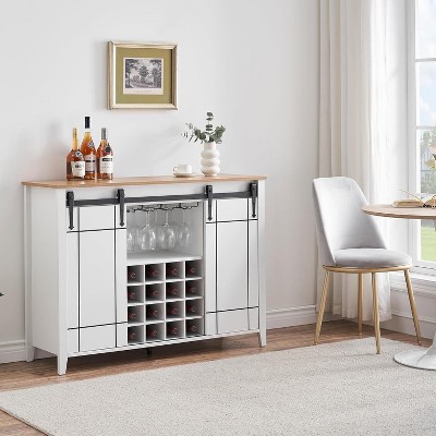 Farmhouse Buffet Cabinet with Sliding Barn Door, Rustic Sideboard, Removable Wine Rack, Farmhouse Sideboard with Adjustable Shelf for  Dining Room