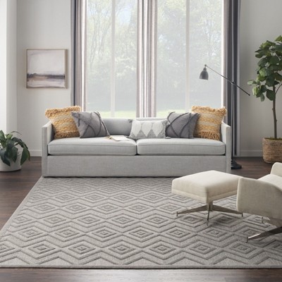 Silver Grey Diamond Flatweave Indoor Outdoor Area Rug 7' x 10'