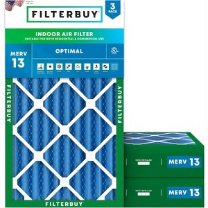 Filterbuy 16x24x4 Air Filter (3-Pack), Pleated MERV 13 Health Defense Replacement HVAC AC Furnace Filters (Actual Size: 15.38 x 23.38 x 3.63) - 1 of 4