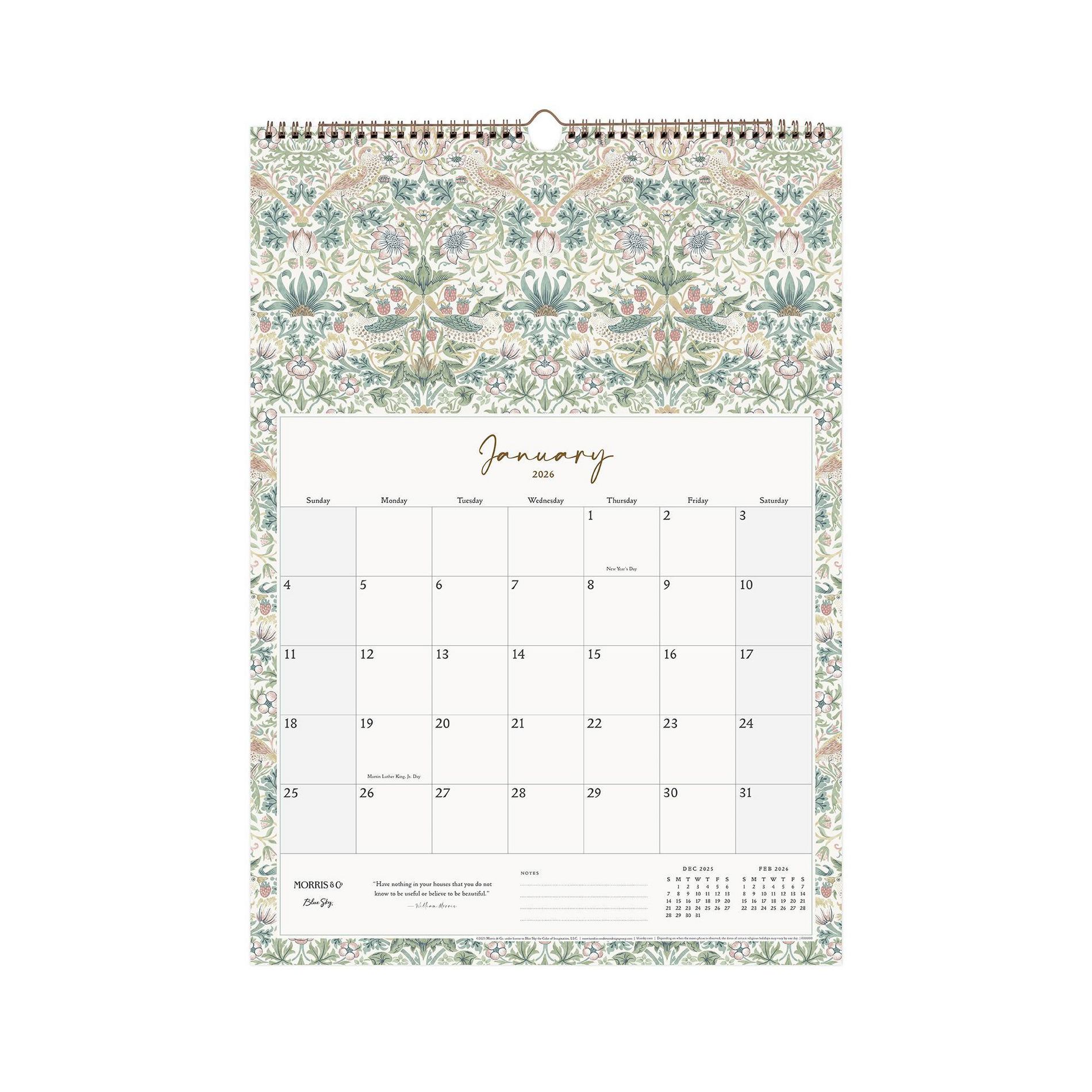 Morris & Co. 2"x17" by Blue Sky  2026 Wirebound Monthly Wall Calendar 1 Multi Design