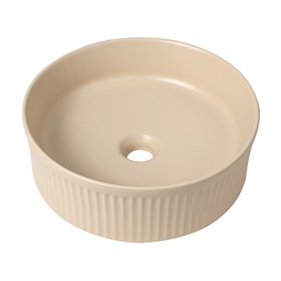 JONATHAN Y Element 14.75 in. W x 14.75 in. D Modern Designer Round Fluted Ceramic Bathroom Vessel Sink