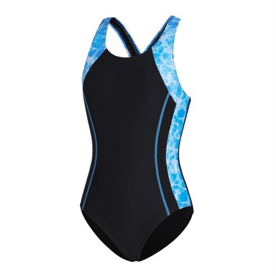 Charmo Girls Color Block Swimsuit One Piece Swimwear Athletic Competition Bathing Suit Blue Wave/Black 13-14Years — фото 7