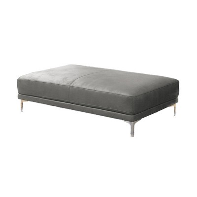 Leatherette Ottoman with Sleek Metal Feet Gray - Benzara