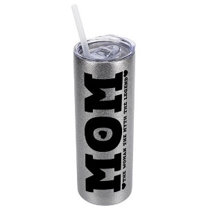 Elanze Designs Silvertone Sparkle 20 Ounce Double Wall Stainless Steel Glitter Travel Tumbler With Sliding Lid And Straw, Mom The Woman The Myth The - 1 of 4