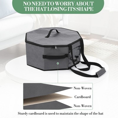 3-Pack Collapsible Hat Storage Box with Handles & Strap, 16.5" Large Cap Organizer for Travel & Closet, Gray - image 5