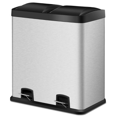 Costway 16 Gallon Dual Step Trash Can Stainless Steel Double Bucket Recycling Pedal Bin