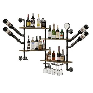 Artloge 4 Tier Heavy Duty Industrial Pipe Shelving Wall Mounted Bar Liquor Rack with Wine Bottle & Glass Storage for Home Kitchen & Living Room - 1 of 4