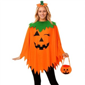 Clotth Women's Halloween Pumpkin Costume - Glow in The DarkPullover  Set,Includes Headband and Candy Bag,Halloween Cosplay Outfit,Orange - Free size - 1 of 4