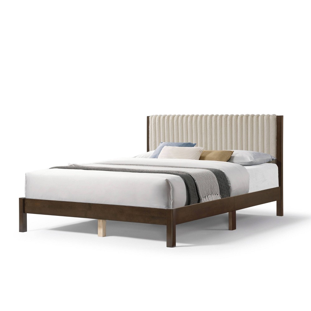 HOMES: Inside + Out Queen Ordell Platform Bed with Corduroy Upholstery Dark Walnut