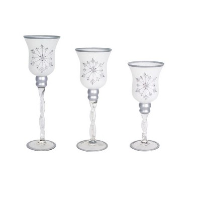 Melrose 3ct Snowflake Patterned Christmas Glass Set 15" - White/Silver