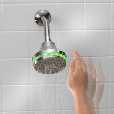Brushed Nickel LED Shower Head with Temperature Sensor and Wave Control