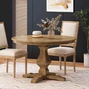 46.25" Round Dining Table, Rustic Wire-Brushed Finish, Elegant Pedestal Base, Durable Rubberwood-- Frevyn - 1 of 4