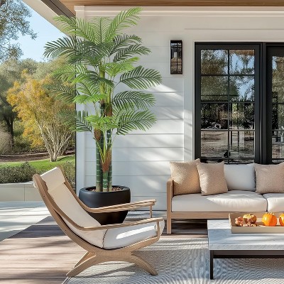 Artificial Palm Tree, Triple Golden Cane Design with White Planter, Faux Tropical Plant for Indoor/Outdoor Decoration