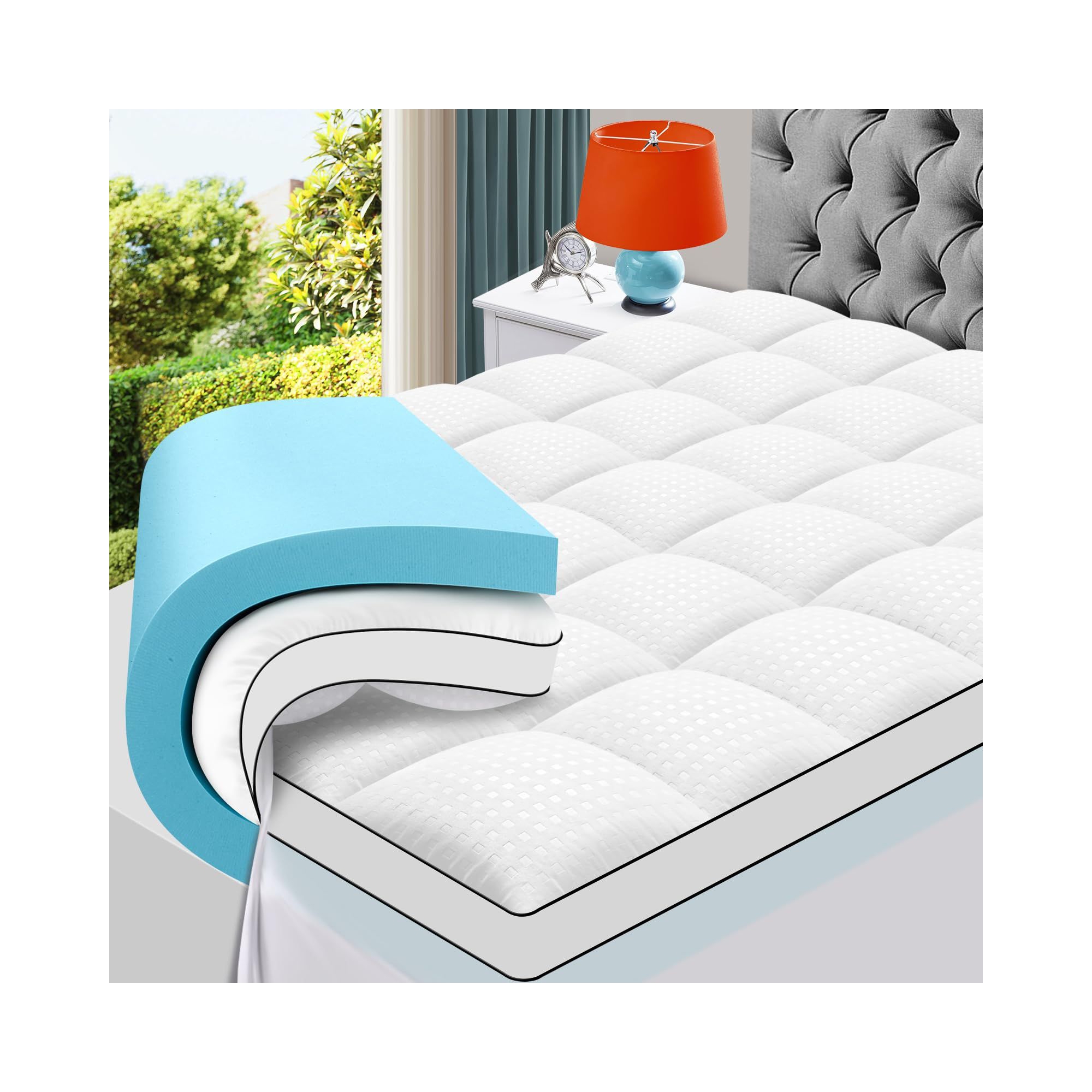 LIKEPAY California King Size Dual Layer 4 Inch Memory Foam Mattress Topper, 2 Inch Gel Memory Foam, Medium Support