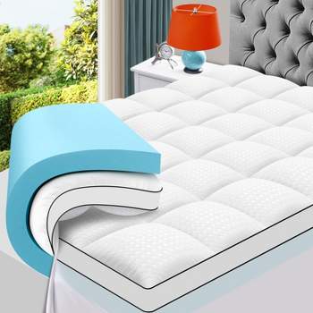 HYLEORY Dual Layer 4 Inch Memory Foam Mattress Topper, 2 Inch Gel Memory Foam and 2 Inch Cooling Pillow