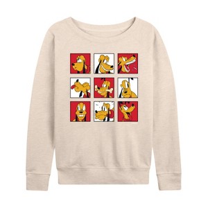 Women's - Disney - Pluto Grid Lightweight French Terry Wide Neck Long Sleeve Shirt - 1 of 4