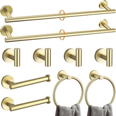 10 Pieces Bathroom Hardware Set Gold, 27.5 Inch Bathroom Towel Holder Set
