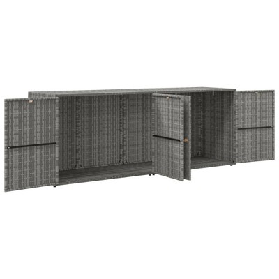 Gray Poly Rattan and Acacia Wood Garden Storage Cabinet