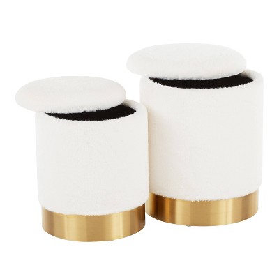 Marla White Velvet and Gold Nesting Ottomans Set of 2