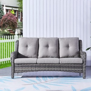 SUGOLD 3-Seat Outdoor Wicker Sofa PE Rattan Patio Couch with Cushions,Deep Seat High Curved Back Armset Patio Sofa - 1 of 1