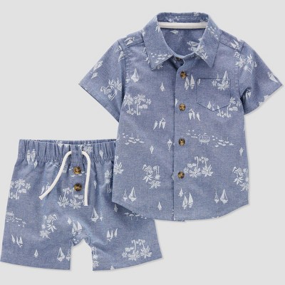 Image of Carter's Just One You®️ Baby Girls' Chambray Palm Top & Bottom Set - Blue Newborn