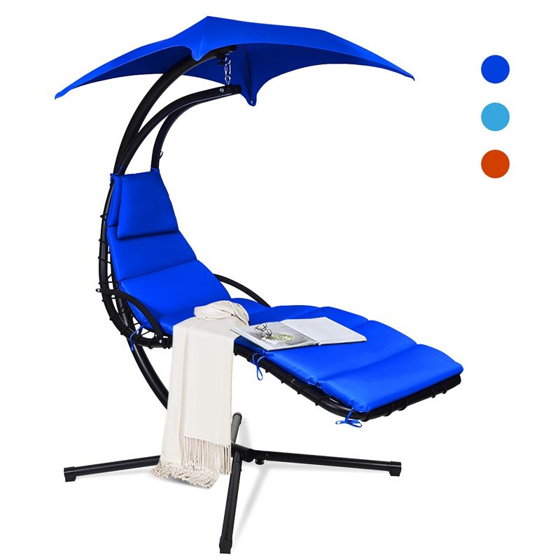 Costway Hanging Swing Chair Hammock Chair w/ Pillow Canopy Stand Blue\Navy\Orange, 1 of 11
