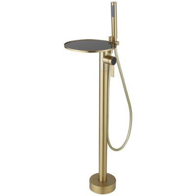 1-Handle Freestanding Floor Mount Roman Tub Faucet Bathtub Filler With Hand Shower and Storage Tray