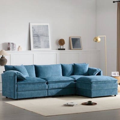 SKRAN L Shaped Cloud Chenille Modular Sectional Sofa with Double Cushions with Movable Ottoman,Indoor Furniture for Living Room