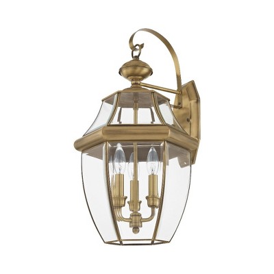 Antique Brass 3-Light Outdoor Wall Lantern with Clear Glass