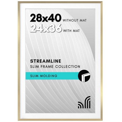 Americanflat 28x40 Poster Frame with Polished Plexiglass - 24x36 Frame with Mat or Display 28x40 Photo Without Mat - Streamline Collection - Gold