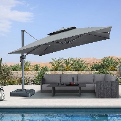 PURPLE LEAF Outdoor Cantilever Umbrellas with Base Large Patio Umbrella Offset Umbrella 360 Degree Rotation