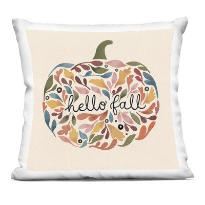 Stupell Industries Hello Fall Mixed Leaves Pumpkin Shape Calligraphy Indoor Decorative Throw Pillow, 18 x 18