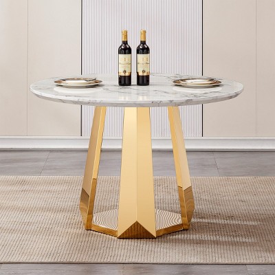 46" Round Dining Table,Modern Kitchen Table with High Gloss Marble Top and Stainless Steel Base for Dining Room,Kitchen - Maison Boucle