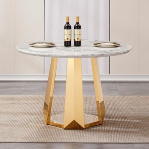 46" Round Dining Table,Modern Kitchen Table with High Gloss Marble Top and Stainless Steel Base for Dining Room,Kitchen - Maison Boucle - 1 of 4