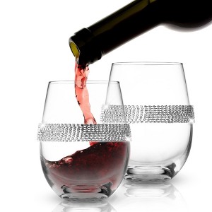 Berkware Classy Stemless Wine Glasses with Diamond Studded Design - 16oz - 1 of 4