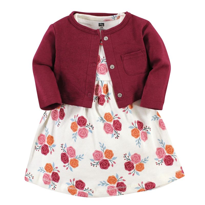 Hudson Baby Infant and Toddler Girl Cotton Dress and Cardigan Set, Autumn Rose, 1 of 6