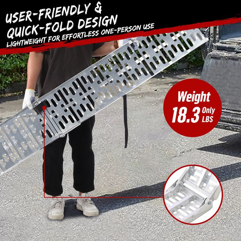 Aluminum Motorcycle Ramp with 750 lbs Capacity, 7.5FT Foldable ATV Ramp, 89" L x 11" W, 5 of 6