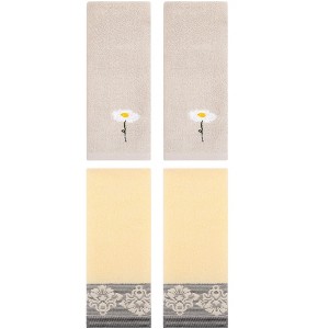 REGALWOVEN 4 Pcs Soft Absorbent Floral Pattern Hand Towels - 1 of 4