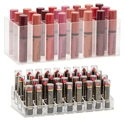 Glamlily 2 Pack Clear Plastic Lipstick Organizer for Vanity, 60 Slots