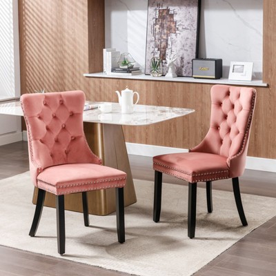 NicBex Contemporary High-End Solid Wood Tufted Dining Chairs Set of 2 with Nailhead Trim,Velvet Upholstered Kitchen Chairs,Living Room Chairs