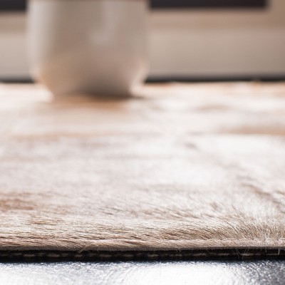 Hand-Knotted Geometric Cowhide Rug Beige/Brown 3' x 5'