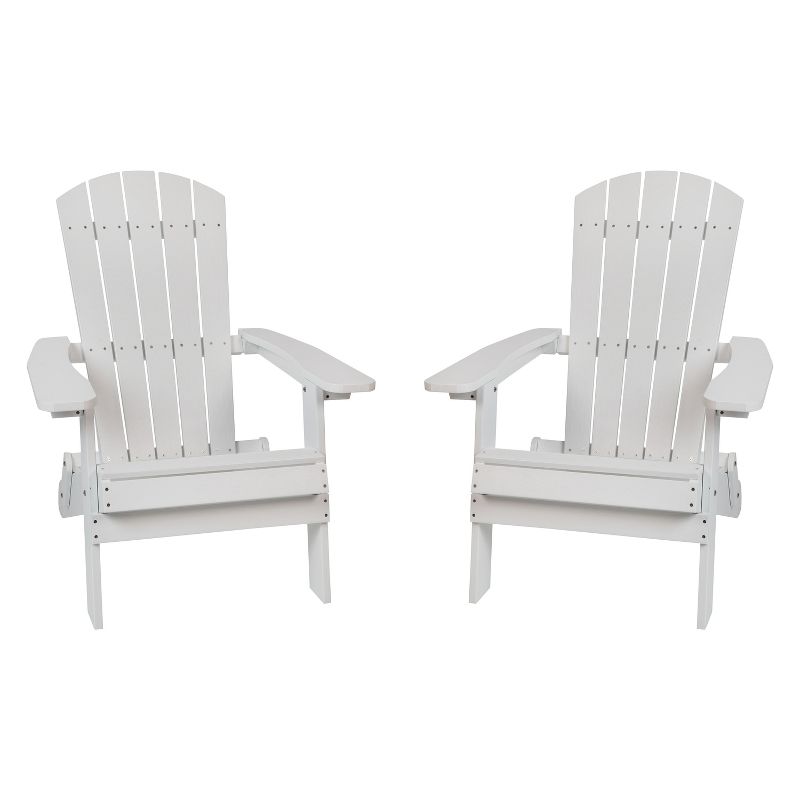 Merrick Lane Set of 2 Poly Resin Folding Adirondack Lounge Chair - All-Weather Indoor/Outdoor Patio Chair, 1 of 20