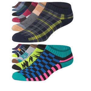 JAMES FIALLO Men's 12-Pairs Performance Low Cut Edgy Leaf Stripe Checkered Pattern Accent Color Athletic Sport Socks - 1 of 1