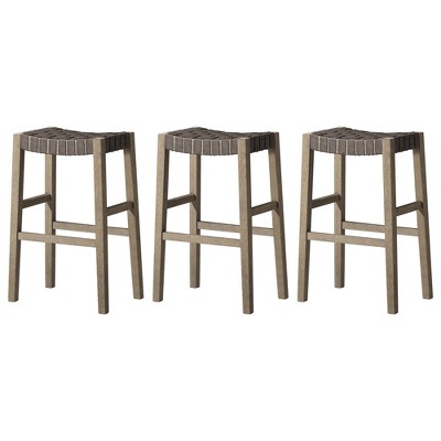 Maven Lane Emerson Backless Saddle Kitchen Stool in Vegan Leather Seat, Set of 3