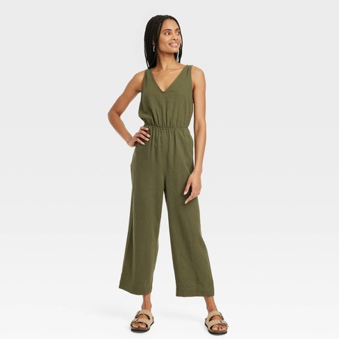 Linen v best sale neck jumpsuit