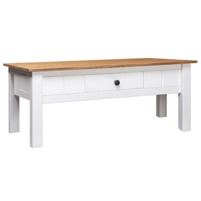 vidaXL Panama Range Coffee Table, Rectangular, Solid Pine Wood Material, White Color with Natural Wood Accent