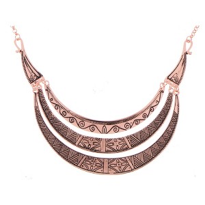 Alilang Antique Gold Tone Layered Bib Necklace with Engraved Etched Patterns - 1 of 4