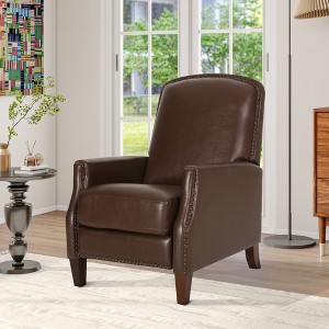 PU Leather Recliner Chair with Rivets, Adjustable Footrest - 1 of 4